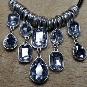 NEW Jeweled Leather Statement Necklace